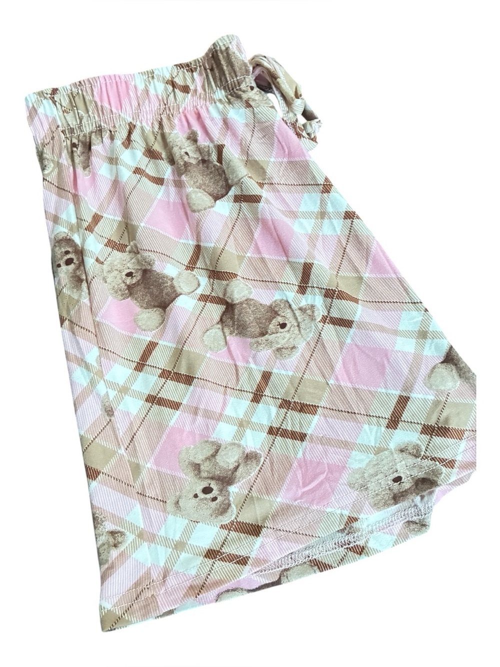 Women’s Pink Plaid Teddy Print Drawstring Shorts